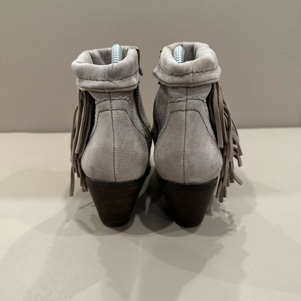 Sam Edelman Light Gray Suede Fringe Ankle Booties - Picture 6 of 10